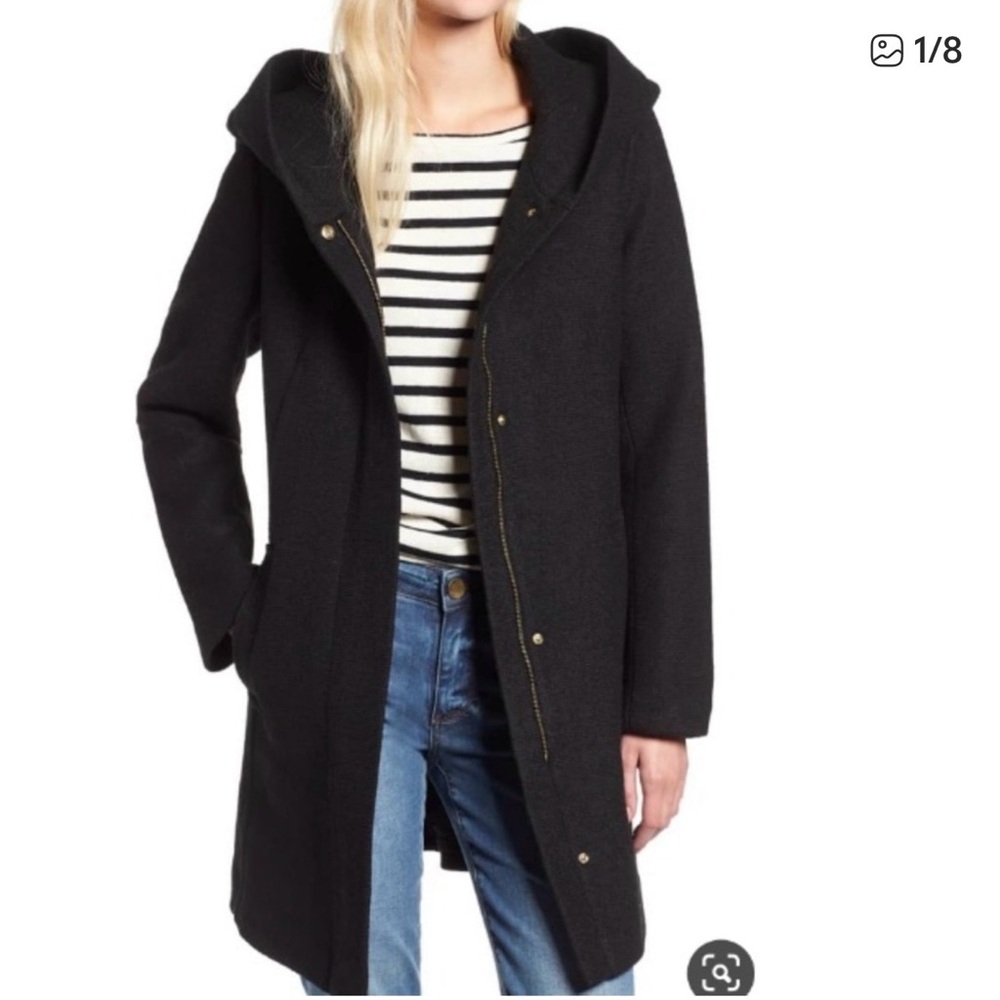 Cole Haan Black Hooded Wool Coat